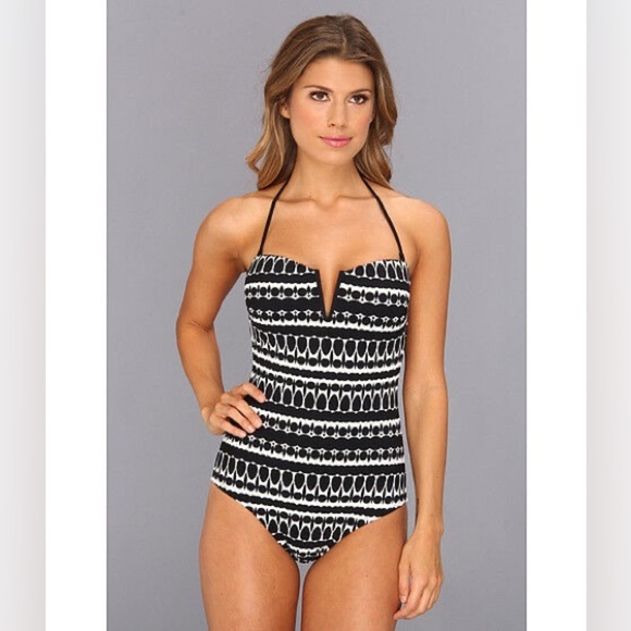 Nanette Lepore Black and White One Piece Swimsuit with Removable Strap SZ LG - Picture 1 of 7